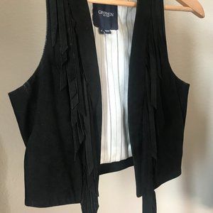 Gryphon Black Fringed Suede Vest - Small
